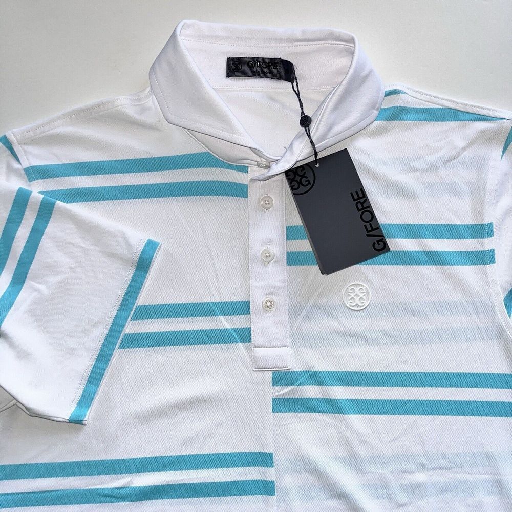 New‎ G Fore White with Green Striped Golf Polo Mens S